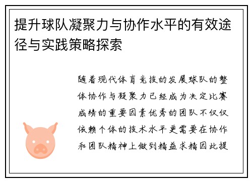 提升球队凝聚力与协作水平的有效途径与实践策略探索